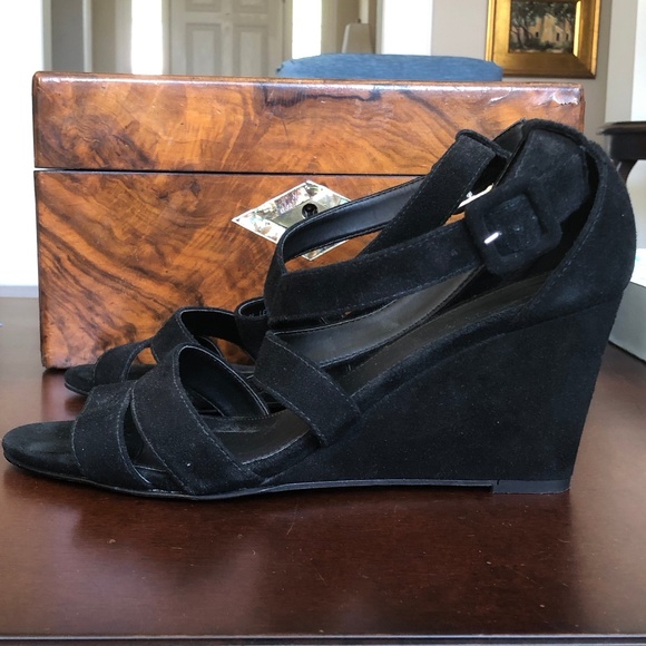 J. Crew Watson Wedge Sandals Black Suede - Picture 3 of 7